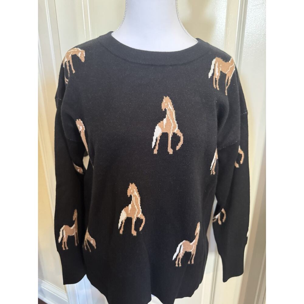 Catherine Malandrino Large Horse sweater Preppy Chic Hamptons, Greenwich Palm - Picture 14 of 15